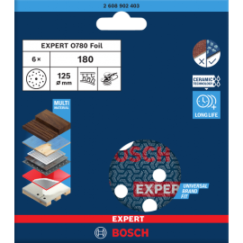 Disc de șlefuit BOSCH pe suport de folie EXPERT O780, 125 mm, G180