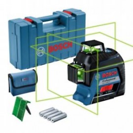 Nivela laser cu linii Bosch Professional GLL 3-80 G, 30 m domeniu lucru, ± 0.3 mm/m precizie, ± 4° autonivelare, 4 baterii 1.5 V LR6 (AA), husa, placuta vizare laser, valiza profesionala