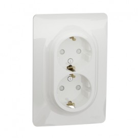NU206718 2 Socket-outlet, New Unica, complete product, 2P + E, 16A, Schuko, with shutter, glossy, untreated, white 