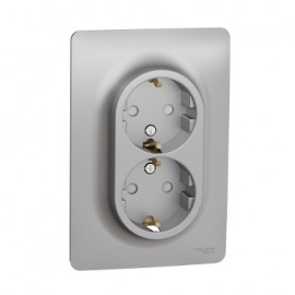 NU206730 2 Socket-outlet, New Unica, complete product, 2P + E, 16A, Schuko, with shutter, painted, aluminium