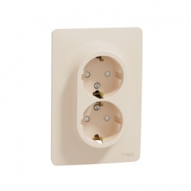 NU206744 2 Socket-outlet, New Unica, complete product, 2P + E, 16A, Schuko, with shutter, glossy, untreated, beige