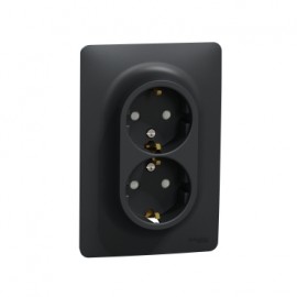 NU206754 2 Socket-Outlet, New Unica, Complete Product, 2P + E, 16A, Schuko, With Shutter, painted, anthracite