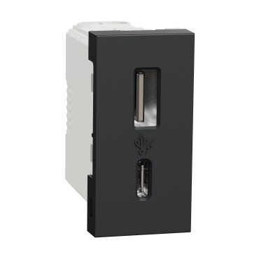 Priza USB tip A+C, 1 modul, 15W Schneider UNICA, antracit