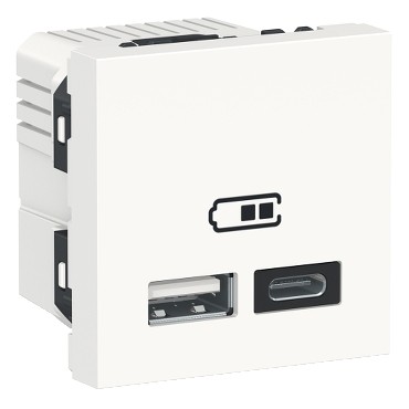 Priza USB 2.0 A+C dubla incarcare Schneider Electric Noua Unica NU301818, 2 module, alba