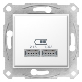 Priza dubla incarcare USB 2.1 A Schneider Electric SDN2710221, alba