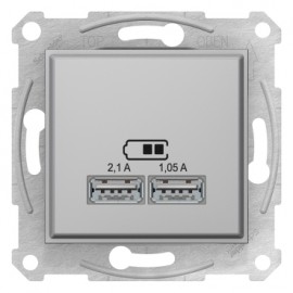 Priza dubla incarcare USB 2.1 A Schneider Electric SDN2710260, aluminiu