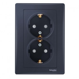 SDN3000470 Sedna - double socket-outlet with side earth - 16A shutters, graphite