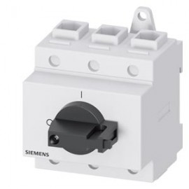 SENTRON, 3LD switch disconnector, main switch, 3- pole, Iu:100 A, Operational power / at AC-23 A at 400 V: 37 kW, Distribution board mounting, knob-operated mechanism, black, handle directly on switch Siemens
