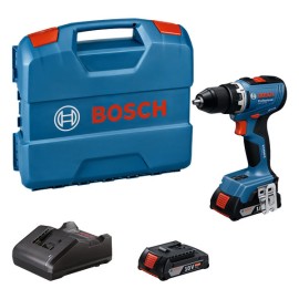Masina de gaurit si insurubat (bormasina) pe acumulator Bosch Professional GSR 18V-65, 06019N3000, 18V, 63/31 Nm, 2100 RPM, mandrina metalica, Kickback control, motor fara perii/brushless, 2 acumulatori GBA 18V 2.0Ah, incarcator GAL 18V-20, L-Case