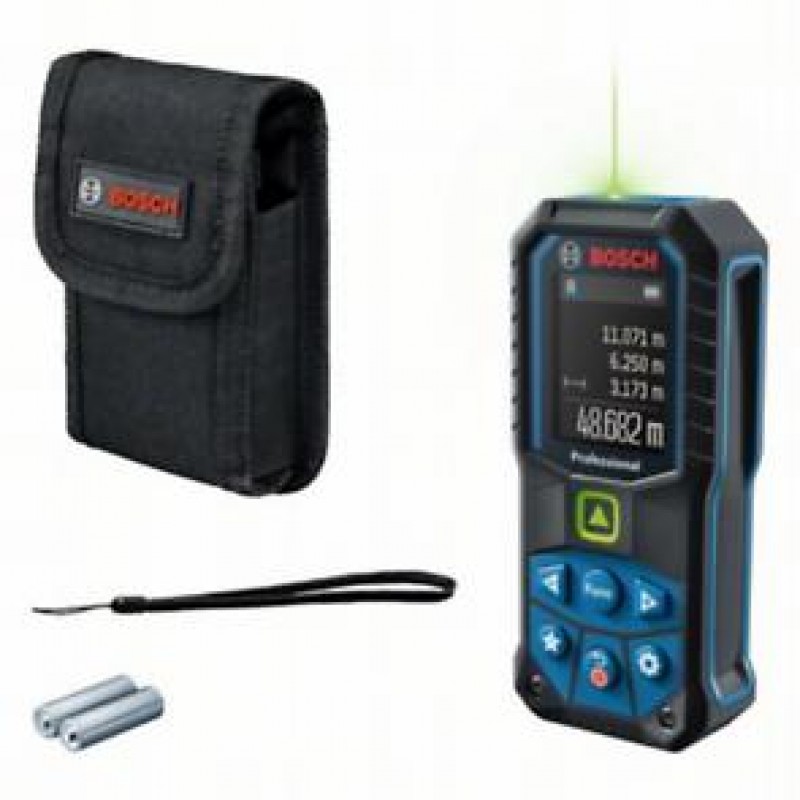 Telemetru laser Bosch Professional GLM 50-25 G, 50 m domeniu masurare, 515 nm dioda laser, ± 1.5 mm precizie, IP65, 2 baterii 1.5 V LR6 (AA), geanta protectie, curea transport