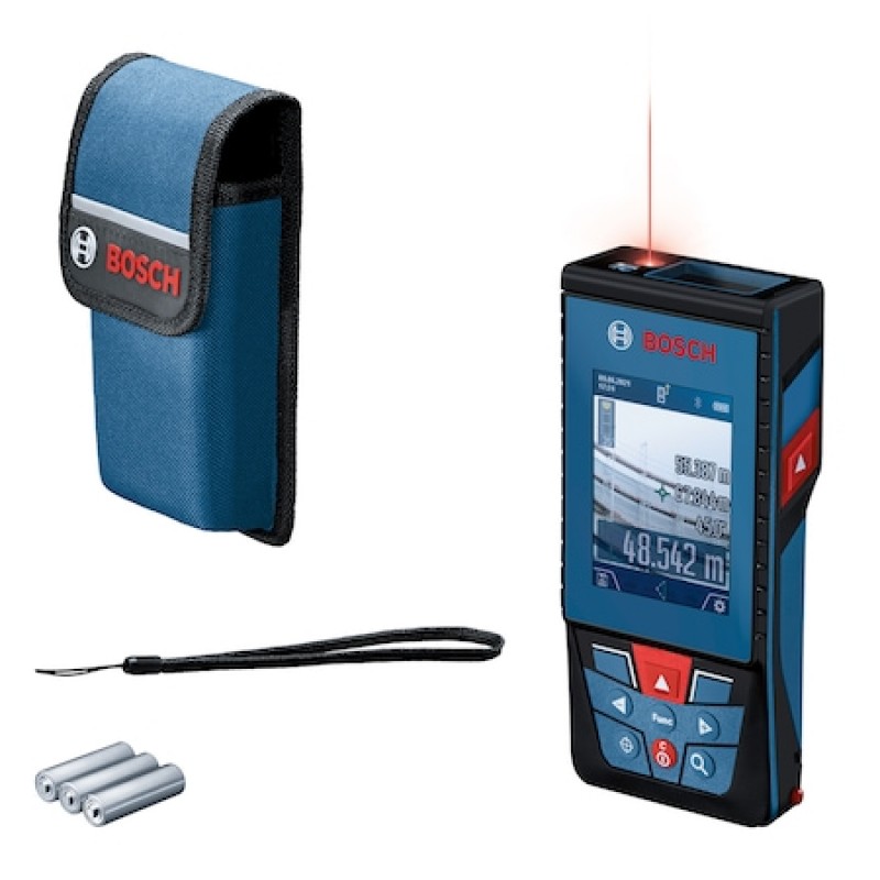 Telemetru laser Bosch GLM 100-25 C, 0601072Y00, 100 m domeniu maxim masurare, +/-1.5 mm/m precizie, 50 valori memorate, Bluetooth, curea mana, geanta protectie