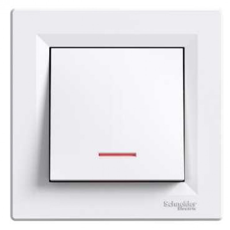 Intrerupator simplu cu LED Schneider Electric Asfora EPH1400121, 10AX, borne fara surub, alb