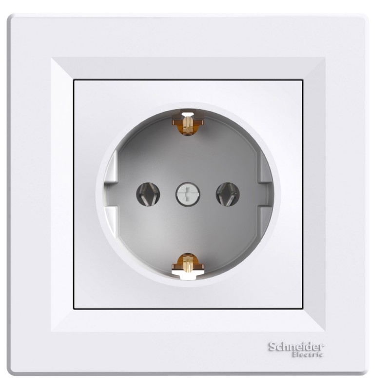 Priza simpla 2P+T Schneider Electric Asfora, contact de protectie, standar german., EPH2900121, alba