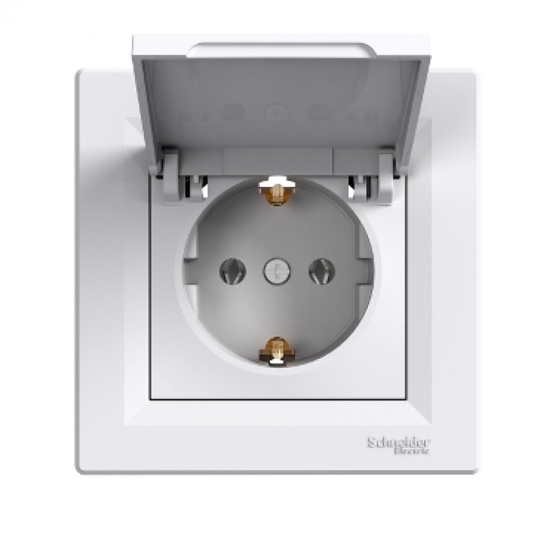Priza simpla 2P+E ST cu capac GERMAN Asfora Schneider Electric EPH3100121, alba