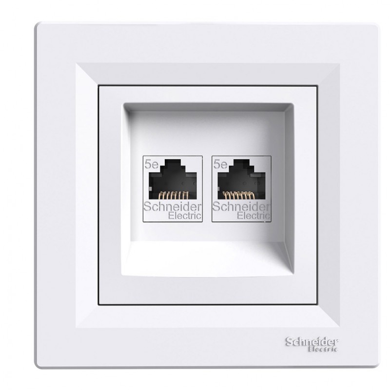 Priza date dubla RJ45 Asfora Schneider Electric EPH4400121, alb