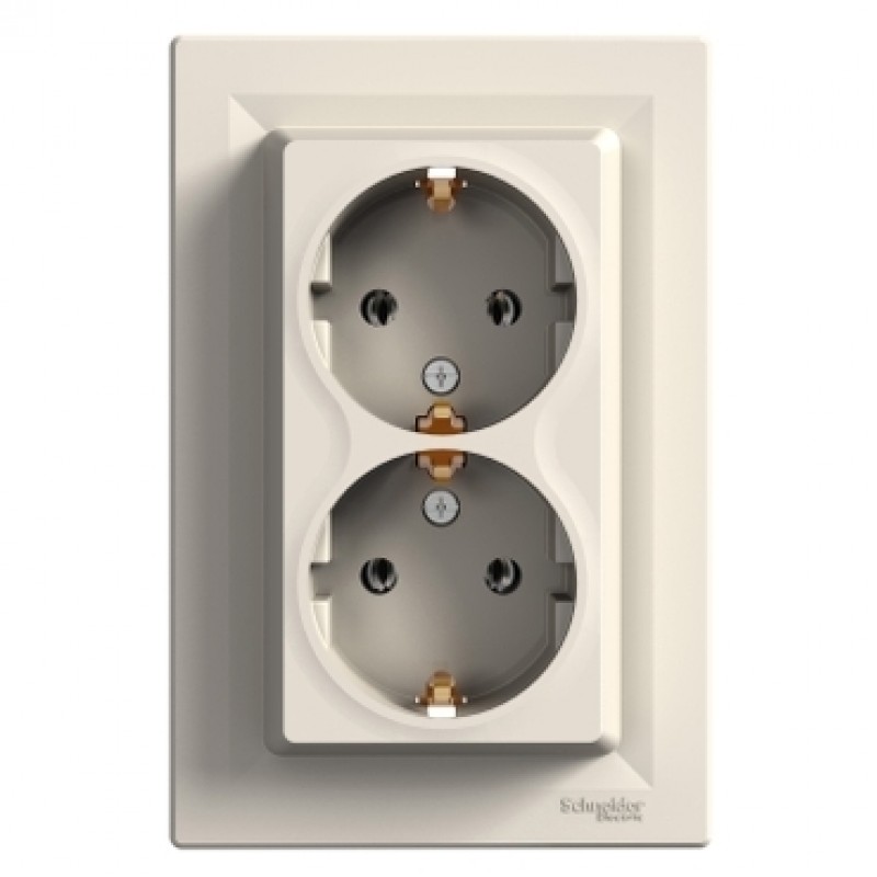 Priza dubla 2P+T Standard German Asfora Schneider Electric EPH9900123, crem