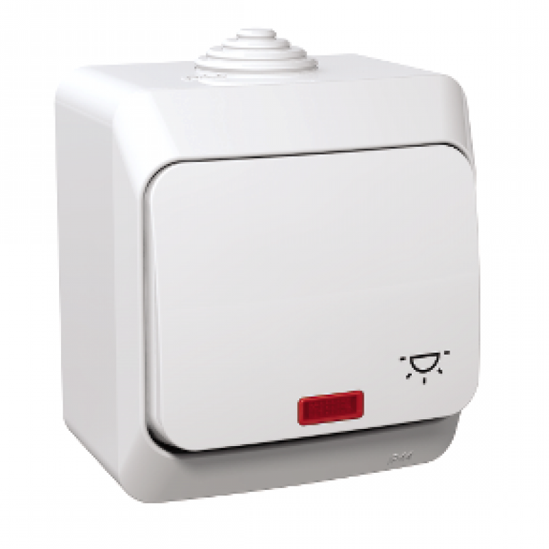 Buton/ Intrerupator cu revenire/ Push Button 1 Pol - 16A, LED locator, simbol lumina, Shneider Electric Cedar Plus WDE000516, IP44, alb