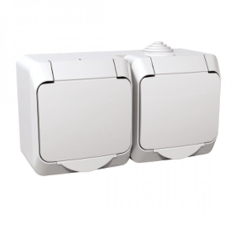 Priza dubla cu impamantare 16A IP44 PT Schneider Electric Cedar Plus, obturatoare, alba