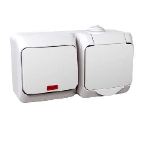 WDE000501 Priza 2P+E + Intrerupator cu LED IP44 PT Schneider Electric Cedar Plus, Alb