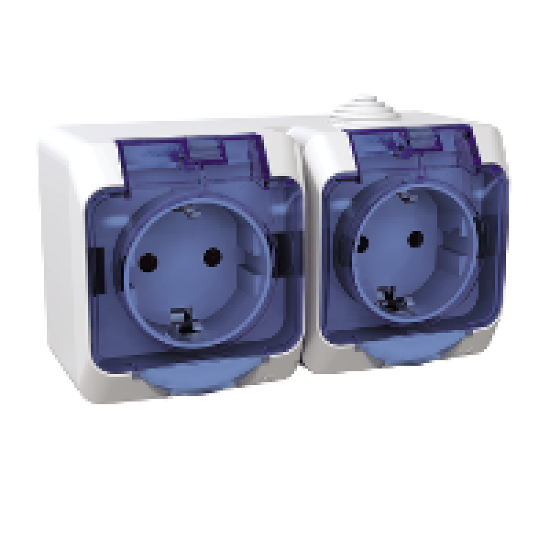 Priza dubla 2P+E IP44 Schneider Electric Cedar Plus WDE000525, obturatoare, alb, capac transparent