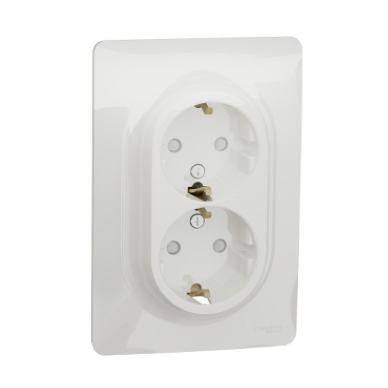 Priza dubla 2P+E Schneider Electric  Noua Unica NU206718,16A , alba