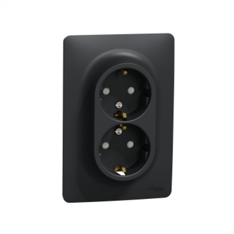 Priza dubla 2P+E Schneider Electric Noua Unica NU206754,16A , antracit