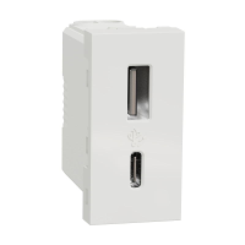 Priza USB tip A+C, 1 modul, 15W Schneider UNICA, alba