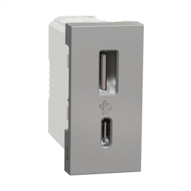 Priza USB Tip A+C, 1 Modul, 15W Schneider UNICA, aluminiu