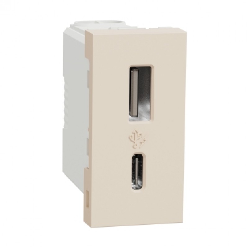 Priza USB Tip A+C, 1 Modul, 15W Schneider UNICA NU301644, bej