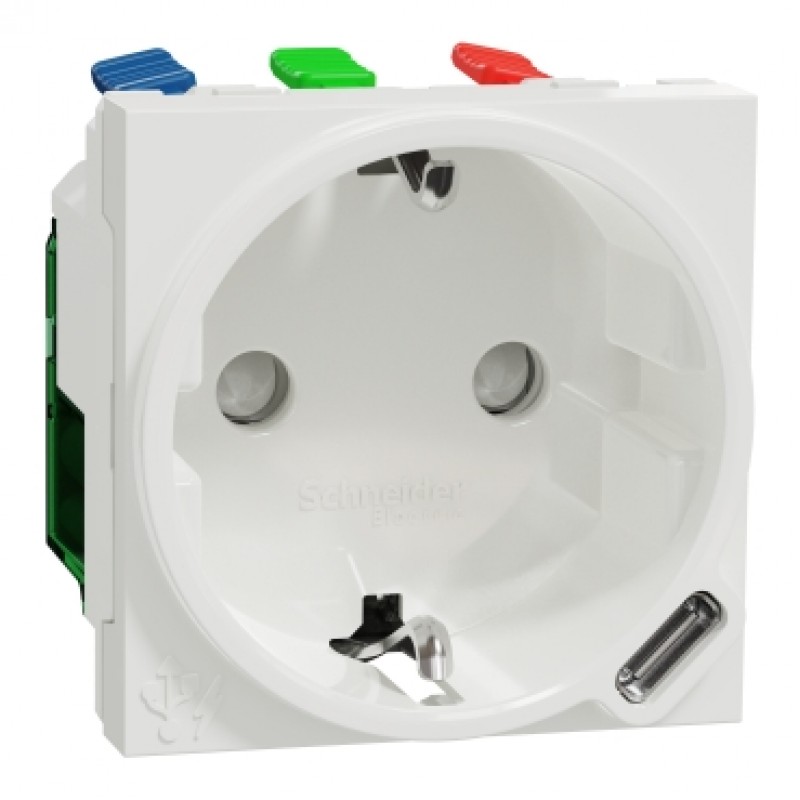 Priza standard german+USB C Schneider Electric Noua Unica NU301718, 10,5W, alba