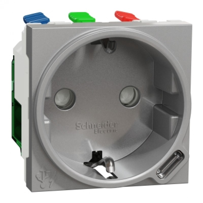 Priza Standard German+USB C Schneider Electric Noua Unica NU301730, 10,5W, Aluminiu