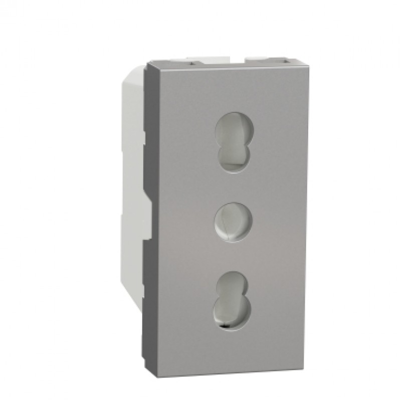 Priza Italiana 1modul 16A 2P+E Schneider UNICA NU302330, aluminiu