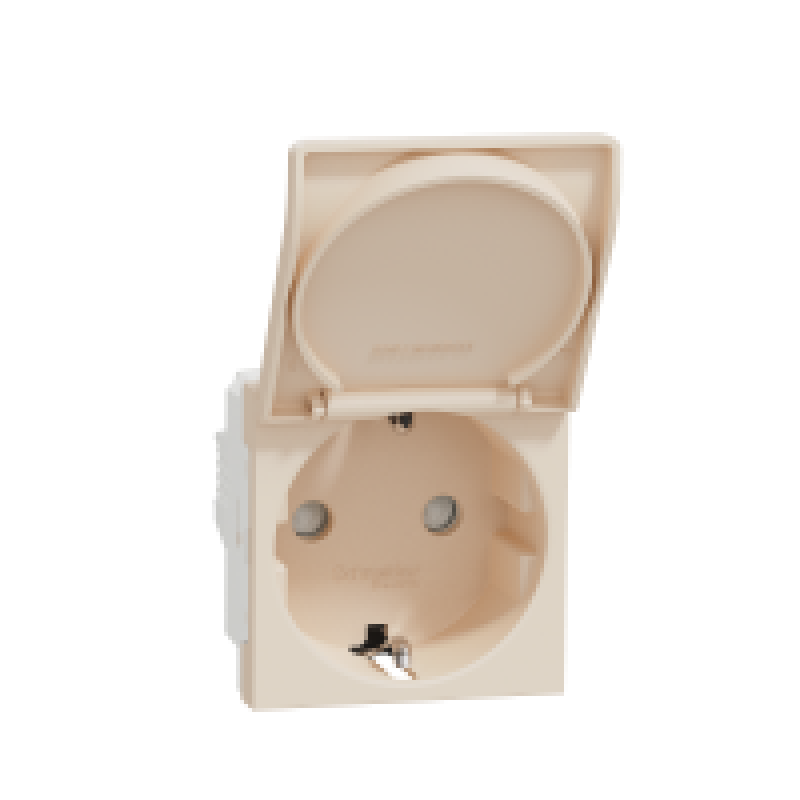 Priza 2P+E 16A Cu Capac Si Obturatoare Schneider Electric NOUA UNICA NU303744TA, bej
