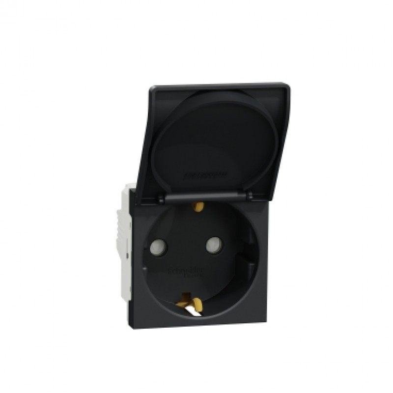 Priza 2P+E 16A cu capac si obturatoare Schneider Electric NOUA UNICA NU303754TA, antracit