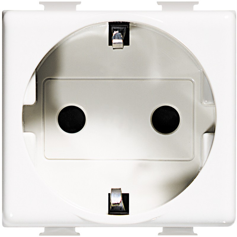 Priza modulara standard german 2P+T Legrand Bticino Matix, 16A 250Vac  cu contact lateral de legare la pamant, alba
